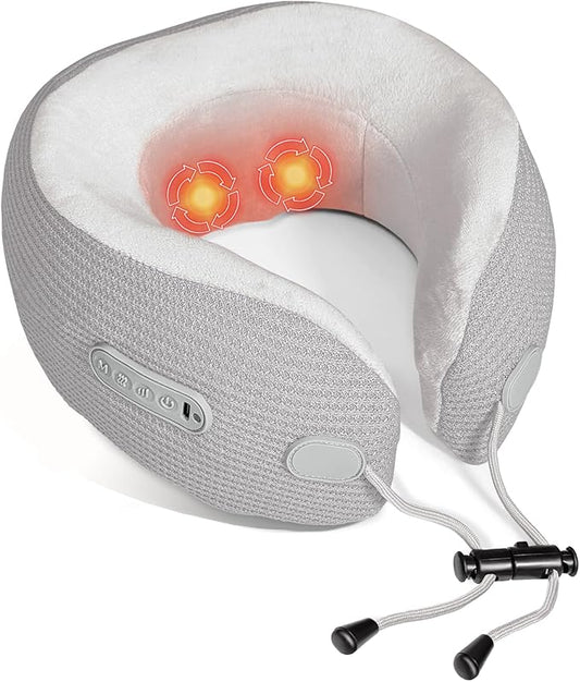 Electric Neck Massager,Portable Travel Pillow with Massage and Heat,Rechargeable vibrating Neck Pillow Massager,Perfect for Pain Relief at Home,Office,Travel,Fathers Day Gift Ideas from Daughter Son - Bloomnest
