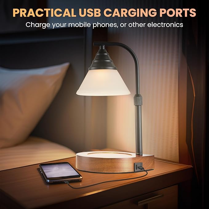 Candle Warmer Lamp New Modern Teardrop Style (4 Bulbs, Dimmer/Timer, Adjustable Pole, USB A&C Charging Ports)-Soft Brightness-Creates Ambience-Giftbox Included - Bloomnest