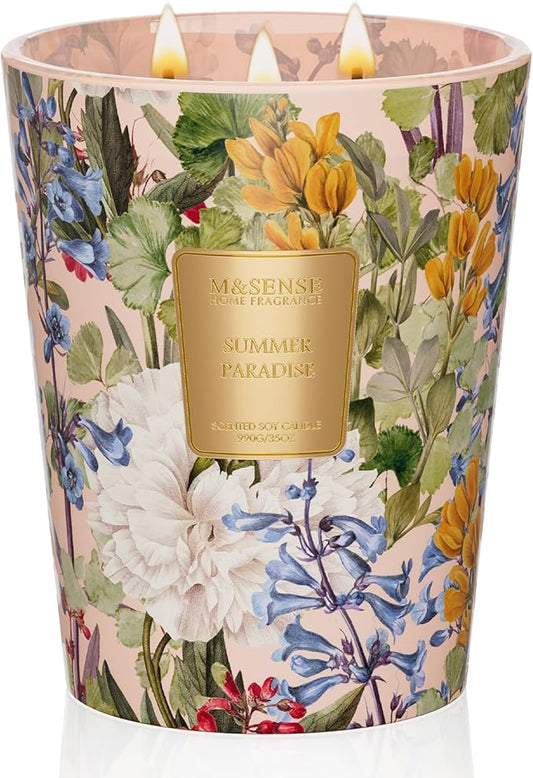 M&SENSE Citrus Water Flower Scented Candles, 35oz 150H Long Lasting, 3 Wick Soy Candles,Natural Aromatherapy Calm Stress Relief, Home Fragrance Housewarming Gifts - Bloomnest