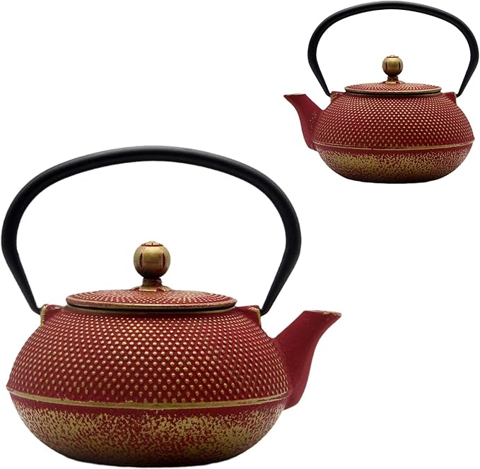 Cast Iron Teapot Tea Kettle with Stainless Steel Infuser for Stovetop Safe Coated with Enameled Interior Japanese Red Tetsubin for Loose Tea(30.4oz/900ml) - Bloomnest