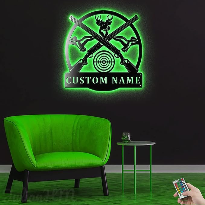Lovely POD Personalized Hunting Metal sign, Hunting Art, Custom Sport Hunting Monogram Metal Wall Art With Led Lights, Personalized Hunter Name Sign Decoration, Hunting Gift Home Decor, Design 17 - Bloomnest