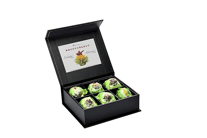 Creano Tea Flowers Mix 6pcs Set Blooming Tea Green Tea in Elegant Magnetic Box with Silver Embossing - Bloomnest