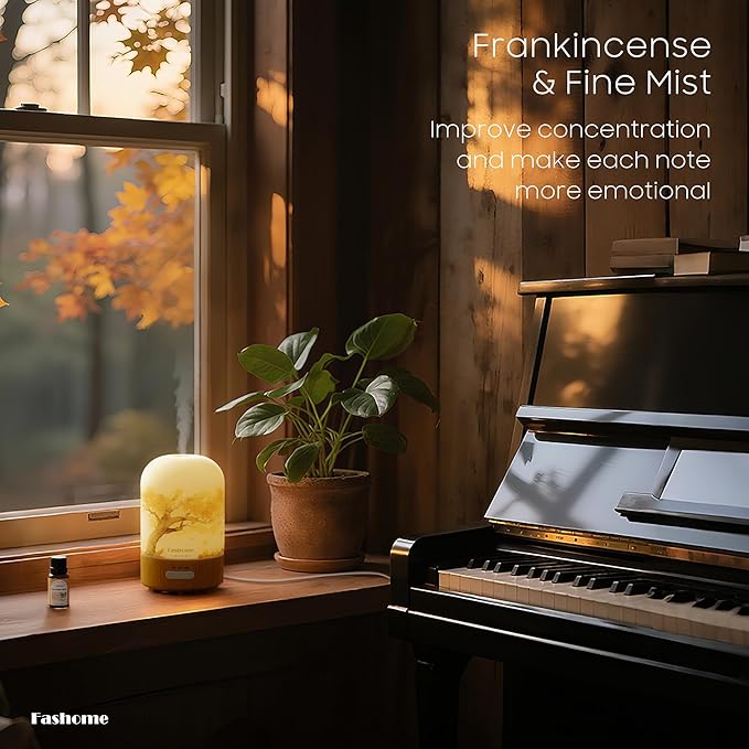 Hand Blown Glass Essential Oil Diffuser, 100ml Small Ultrasonic Aromatherapy Mist Maker for Home, Bedroom, Office, Auto Shut-Off, Cool Mist Humidifier with Warm White Light (Frankincense Oil) - Bloomnest