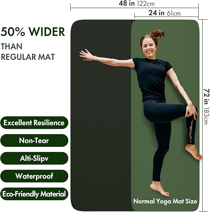 FrenzyBird Large Yoga Mat 6'x 4'（72”x 48”）—1/4" &1/3" Extra Wide Exercise Mat 183cm x 122cm Large Exercise Mat Big Home Yoga Mat Pilates Mat,Non Slip,Thick,TPE Workout Mat,for Women & Men, Yoga, Pilates, Gym and Floor Workouts Pilates - Bloomnest