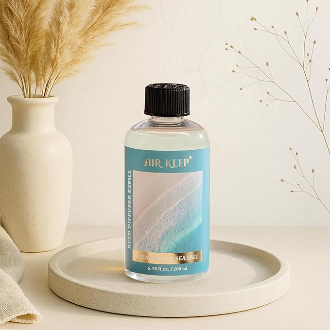 Airkeep Reed Diffuser Oil Refill with Diffuser Sticks, 6.76 Fl Oz(200ml) Ocean Mist&Sea Salt Scented Oils, Aroma Therapy, Home Fragrance & Air Freshener, Office Décor, Decoration - Bloomnest