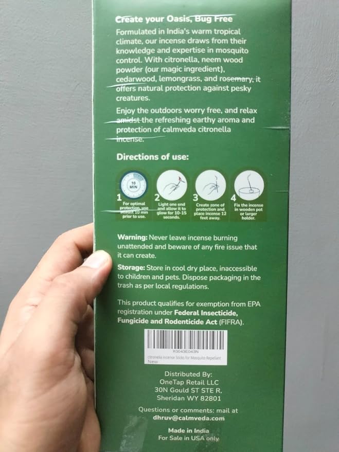 Natural Citronella Incense Sticks Outdoor - (18 Sticks, 40 hrs Protection) for Safety on Patio, Camping etc | DEET Free, Powered with Indian Neem & Essential Oils