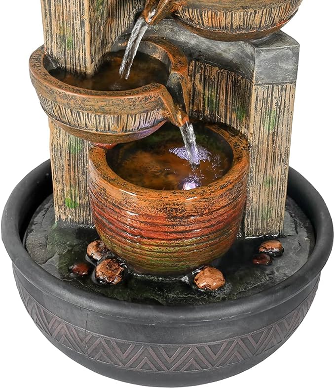 Relaxtion Tabletop Fountain with LED Lights-Desktop Waterfall Fountain Submersible Pump Indoor Home Office Decoration(15.7inch, Brown)