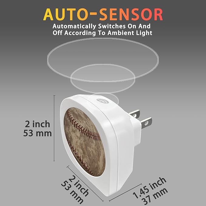Baseball Night Light, Ball Game Sports American Night Lights Plug into Wall Decor,Dusk to Dawn Sensor Lamp for Bedroom Bathroom Kitchen Hallway Stairway Home Decoration - Bloomnest