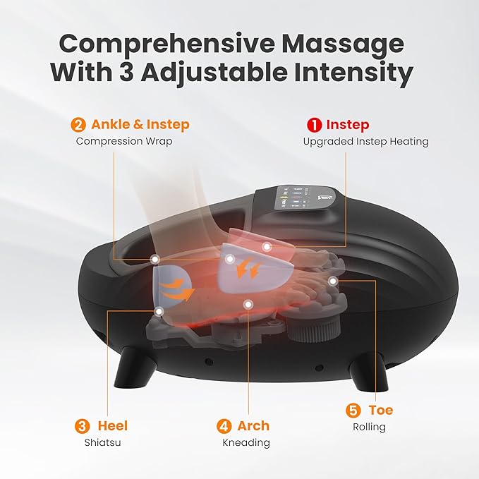 CILI Foot Massager with Heat, Shiatsu Foot Massage Machine for Plantar Fasciitis Neuropathy, 3 Sole & Instep Heating Levels, 3 Intensity Adjustable, Up to Size 14, Gifts for Him Her - Bloomnest