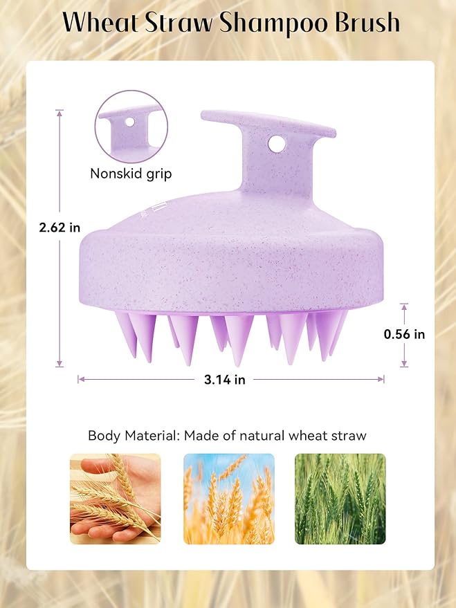 HEETA Scalp Massager Hair Growth, Soft Silicone Scalp Scrubber Shampoo Brush for Exfoliation, Dandruff Removal & Head Massage Stress Relax, Wet & Dry Use for Thick, Thin Hair Care, Wheat Straw Purple HEETA
