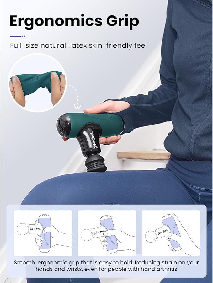 BOB AND BRAD Q2 Mini Massage Gun, Pocket-Sized Deep Tissue Massager Gun, Portable Percussion Muscle Massager Gun, Ultra Small & Quiet Muscle Massage Gun with Carry Case -Green - Bloomnest