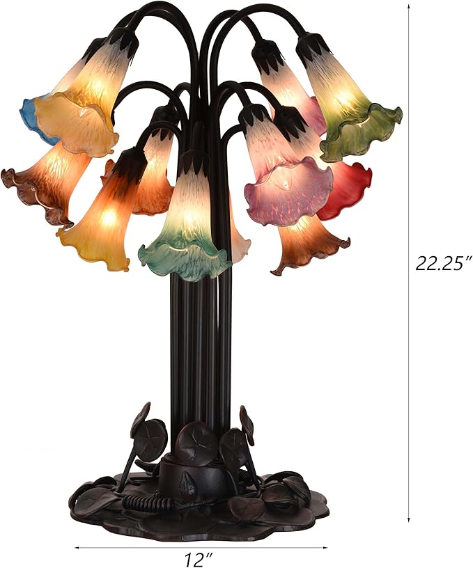Bieye L10952 Lily Flower Blown Glass Accent Table Lamp for Living Room Bedroom Decoration (Multicolor, 12-Light) - Bloomnest