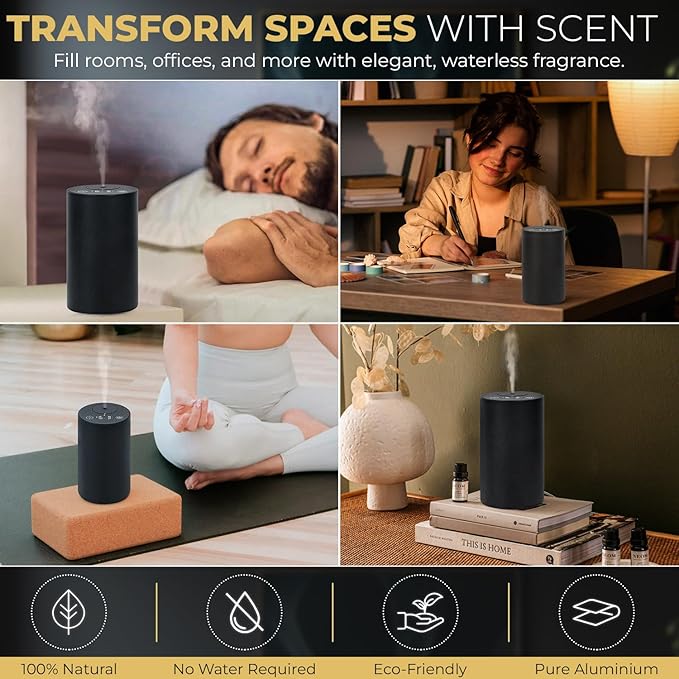 Waterless Essential Oil Diffuser – Aromatherapy Scent Diffusers for Home, Office, Hotel, Bedroom – Modern and Elegant Mini Fragrance Diffuser – Cordless and Portable with Digital Display(Grey) - Bloomnest