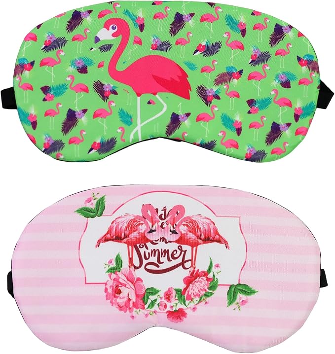 Cute Sleep Eye Masks for Kids, Kawaii Cartoon Kids Sleeping Mask for Women Boys Girls Teens, Soft Plush Adjustable Eyeshade Silk Travel Nap Eye Cover (Pink+Green Flamingo) - Bloomnest