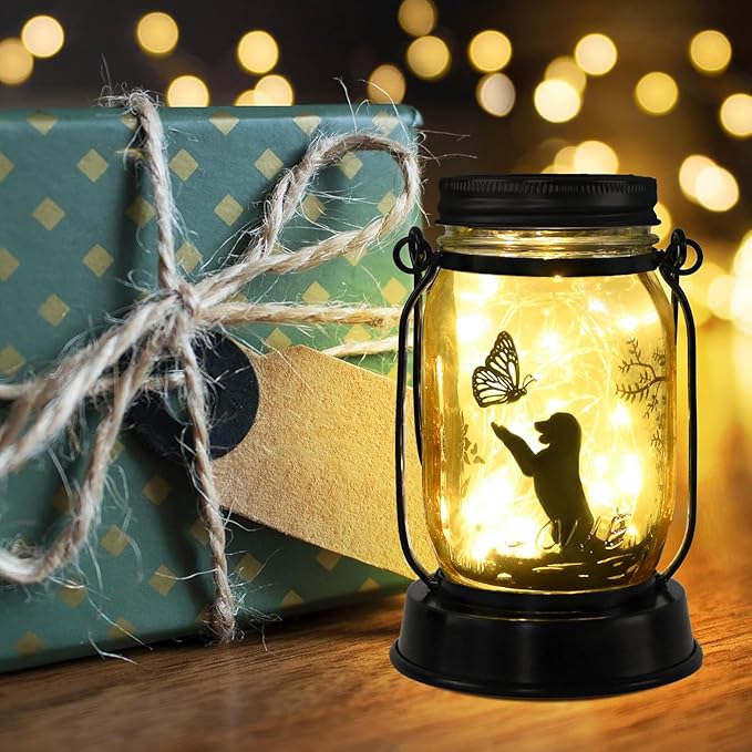 kyoryuger Dog Solar Lanterns Retriever Dog Solar Lights Golden Retriever Gifts for Women Men Dog Lovers Gifts Decorative Hanging Dog Lanterns with Stake for Yard Lawn Garden Decor Outdoor Dog Light - Bloomnest