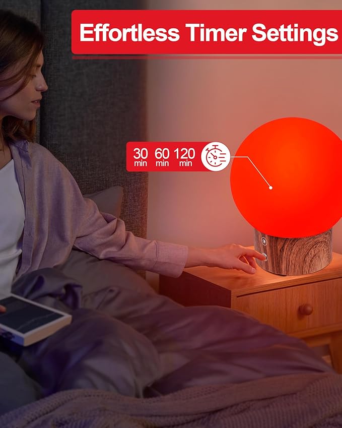 630nm Red Light Therapy Night Light Lamp for Bedroom Sleep Red Moon Nightlight Desk Lamp with 4-Color and 5-Brightness Options 30-120Min Timer Remote Control USB C Charging Elegant Design - Bloomnest