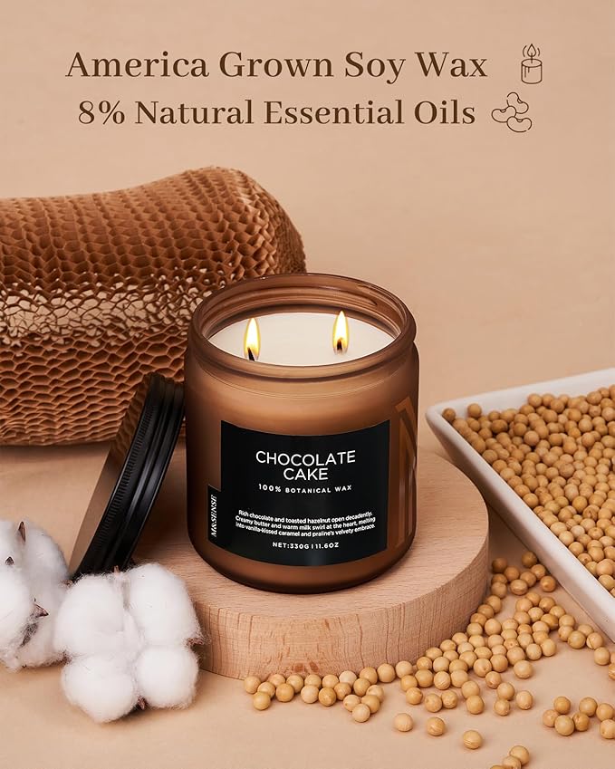 M&SENSE Chocolate Layer Cake Scent Candles, Large 11.6oz Natural Soy Wax 70 Hours Burn Time Clean Non Toxic Scented Classic 2 Wicks Candle for Bedroom Living Room Office - Bloomnest