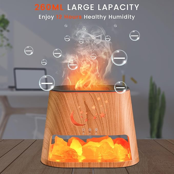 Essential Oil Diffuser : 260ml Aromatherapy Diffuser & Himalayan Salt Lamp with Remote Control & Timer,Cool Mist Humidifier with 8 Colors LED Lights & Auto-Off for Bedroom,Offce,Yoga Room(Wood Grain) HEEYCEMUS