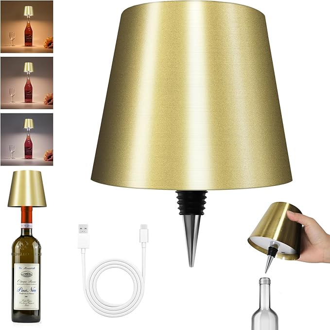 2025 New Wireless Bottle Lamp - LED Bottle Lights for Liquor & Wine Bottles, Cordless Lampshade, Whiskey Bottle Top Light, Bottle Stopper Night Light Kit, Rechargeable 3-Tone Touch-Dimmable - Bloomnest
