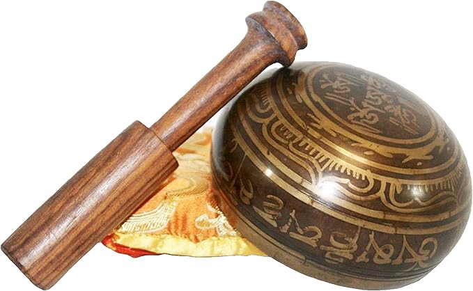 3010 SB 'F' Note Heart Chakra Antique Tibetan Auspicious Symbol Bowl Set ~ Nepal - Bloomnest