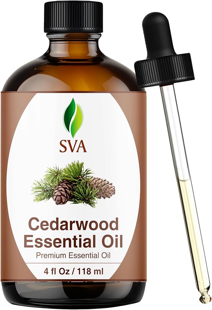 SVA Cedarwood Essential Oil – 4 Fl Oz – 100% Natural Cedar Cupressus Funebris Oil - for Diffuser, Hair Care, Face, Skin Care, Aromatherapy, Scalp and Body Massage, Soap and Candles - with Dropper - Bloomnest