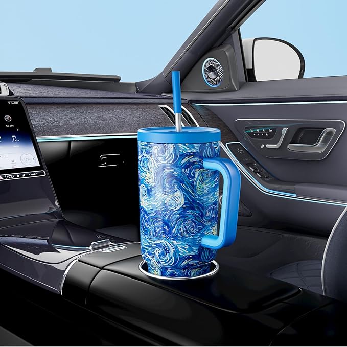 Meoky Tumbler with Handle and Straw for Women: 40 oz Stainless Steel Insulated Tumbler with Lid and Straw 100% Leakproof for Car Cup Holders - Travelers Commuters Workers, Van Gogh - Bloomnest