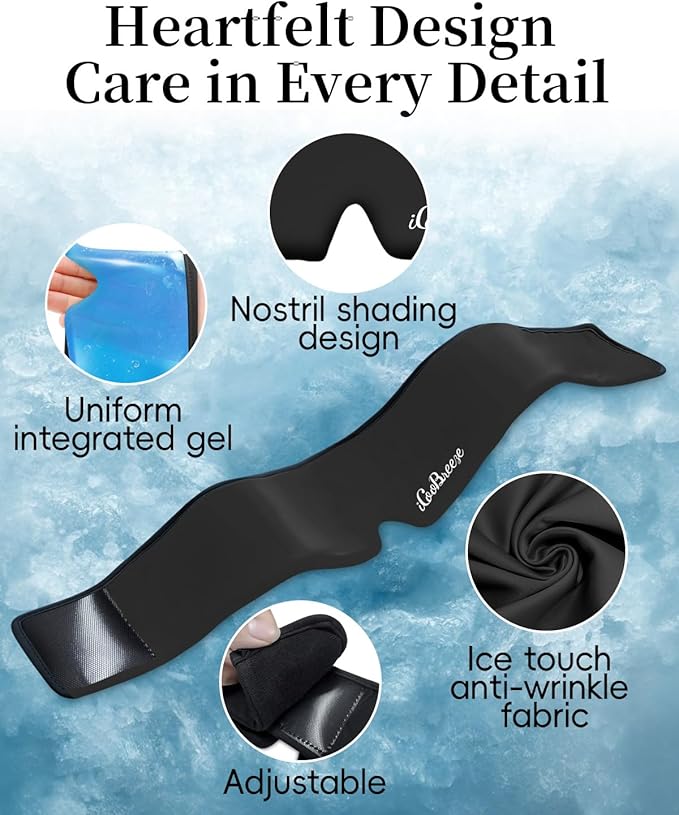 Cooling Eye Mask for Puffy Eyes, Headache and Migraine Relief Gel Eye Mask, for Headache, Puffiness, Eye Strain, Sinusitis & Post-Surgery Care – Large Soft Reusable Cold Eye Compress (Black)