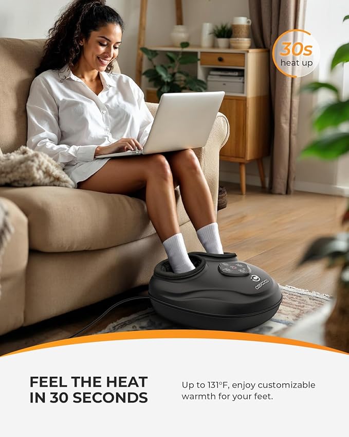 CooCoCo FSA Eligible Foot Massager with Heat, Upgraded Shiatsu Feet Massager for Plantar Fasciitis, Neuropathy, Gifts for Women Men Mom, Feet Massage Machine with Kneading, Compression, Size 14 - Bloomnest