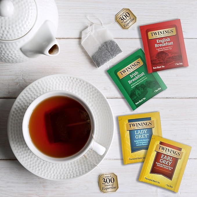 Twinings Black Tea Variety 2-Pack with Earl Grey Tea, English Breakfast Tea, Irish Breakfast Tea, and Lady Grey Tea Bags, Individually Wrapped, 20 Count Ea - Bloomnest