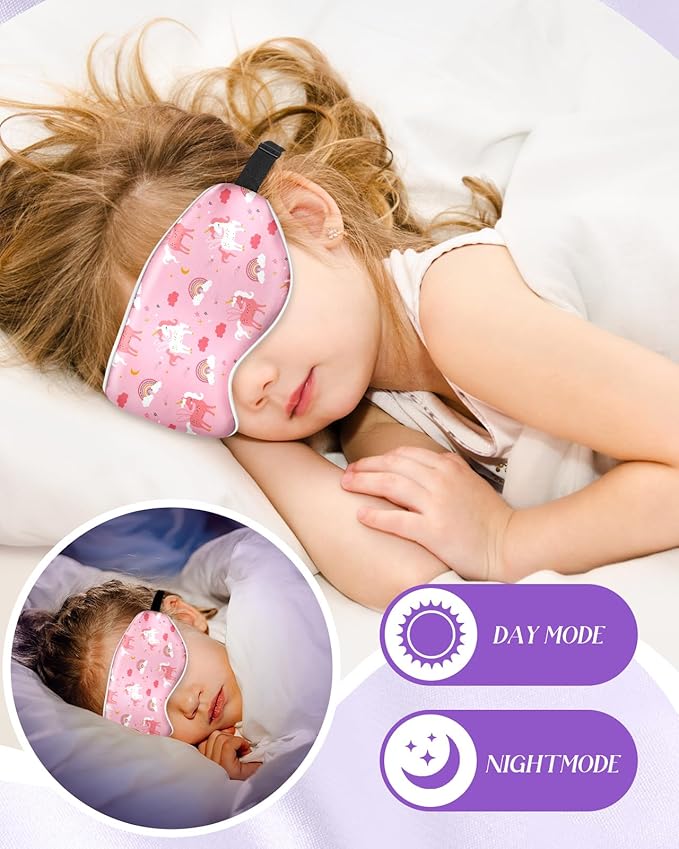 Sleep Mask for Kids - Silk Eye Mask for Sleeping Cute Cartoon Kids Sleep Mask for Boys Girls Teens Soft Smooth Adjustable Straps Silk Kids Eye Cover, PK Rainbow Unicorn - Bloomnest