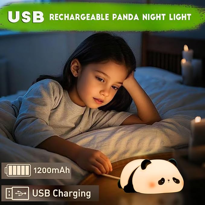 Squishy Cute Panda Night Light,Voice Controlled Light with 7 Color Modes Soft Silicone USB Charging Panda Lamp for Kids Room,Novelty Animal Night Lamp for Decor,Cool Gifts for Boys Girls - Bloomnest