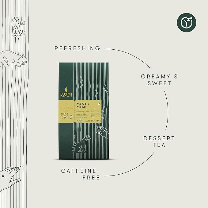 Luxmi Estates Minty Mile Organic Chamomile Mint Green Tea (25 Tea Bags) Low Caffeine Tea Bags For Relaxing, Calming, and Stress Relief, With Certified Organic Darjeeling Makaibari Green Tea - Bloomnest