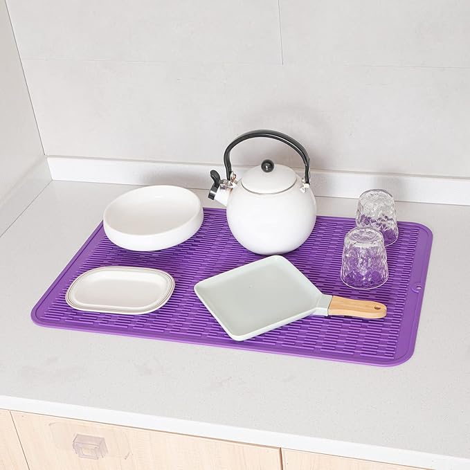 Silicone Dish Drying Mat for Multiple Usage,Easy clean,Eco-friendly,Heat-resistant Silicone Mat for Kitchen Counter or Sink,Refrigerator or Drawer Liner Purple 3XL 28 inches x 18 inches - Bloomnest