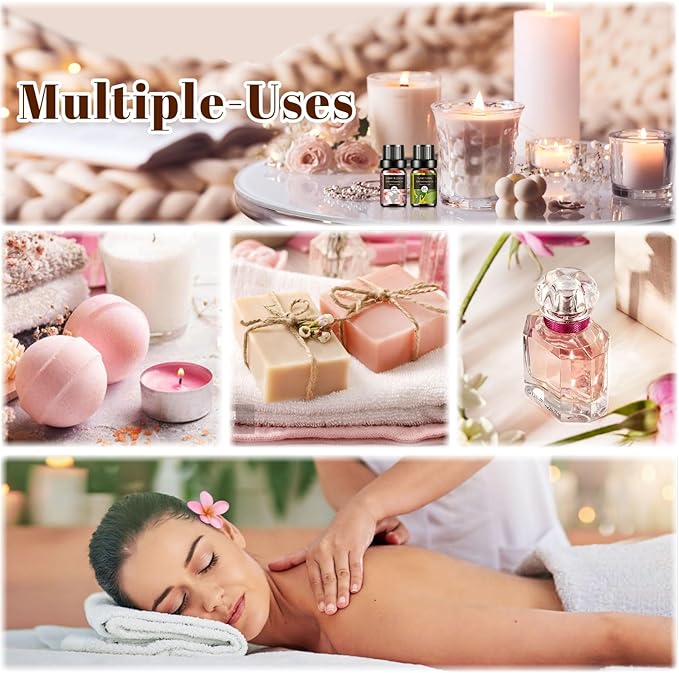Floral Essential Oils Set - 6x10ML Fragrance Oil for Diffusers, Massage, Aromatherapy, Candle Making - Lavender, Rose, White Tea, Jasmine, Ylang-Ylang, Cherry Blossom Scented Oil - Bloomnest