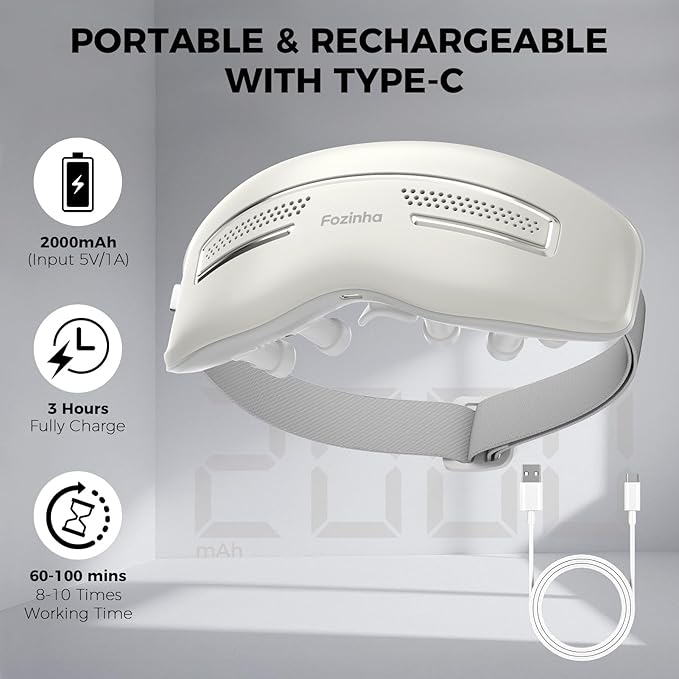 Eye Massager with Heat and Cooling, 12 Vibrators, 4 Massage Modes, 3 Temp Settings, Rechargeable Bluetooth Music, Gifts for Women/Men,Smart Sleep Mask for Relax, Reduce Strain - Bloomnest