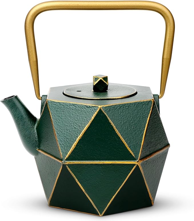 Toptier Mini Tea Kettle, Super Small Palm-sized Teapot, Stovetop Safe Japanese Cast Iron Tea Kettle, Diamond Design Tea Pot with Removable Infuser for Loose Tea, 11 Ounce (325 ml), Dark Green - Bloomnest