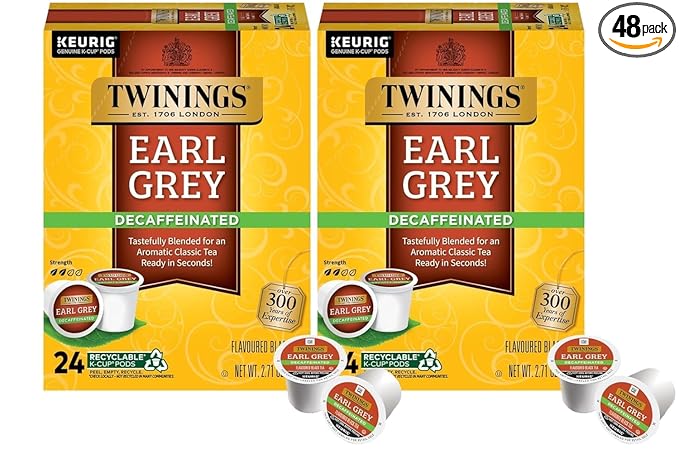Twinings Decaf Earl Grey K-Cup Pods for Keurig, Decaffeinated Black Tea Flavoured with Citrus and Bergamot, 24 Count (Pack of 2) - Bloomnest
