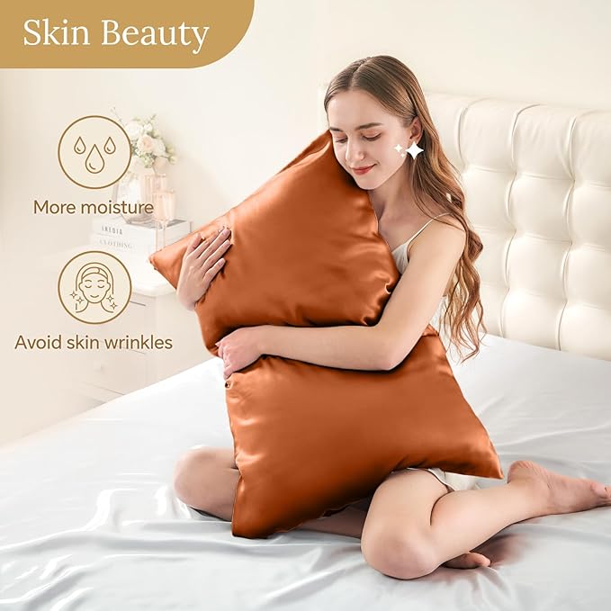 INFIIXSO Mulberry Silk Pillow Case King Size, Silk Pillowcase with Hidden Zipper 20"x36", Extraordinary Smooth and Soft Pillow Cases for Hair and Skin(Brunt Orange, 1 Pack) - Bloomnest