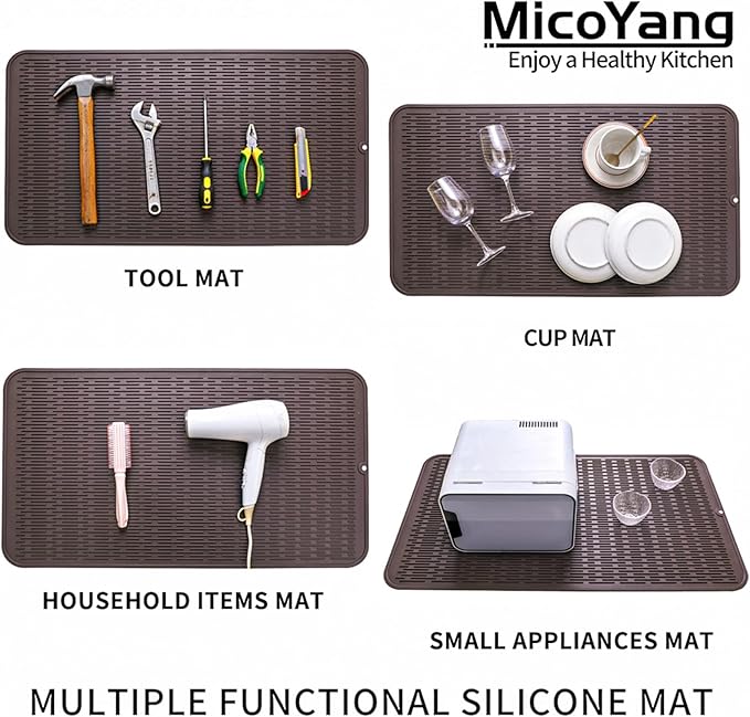 Silicone Dish Drying Mat for Multiple Usage,Easy clean,Eco-friendly,Heat-resistant Silicone Mat for Kitchen Counter or Sink,Refrigerator or Drawer Liner Coffee 4XL 32 inches x 18 inches - Bloomnest