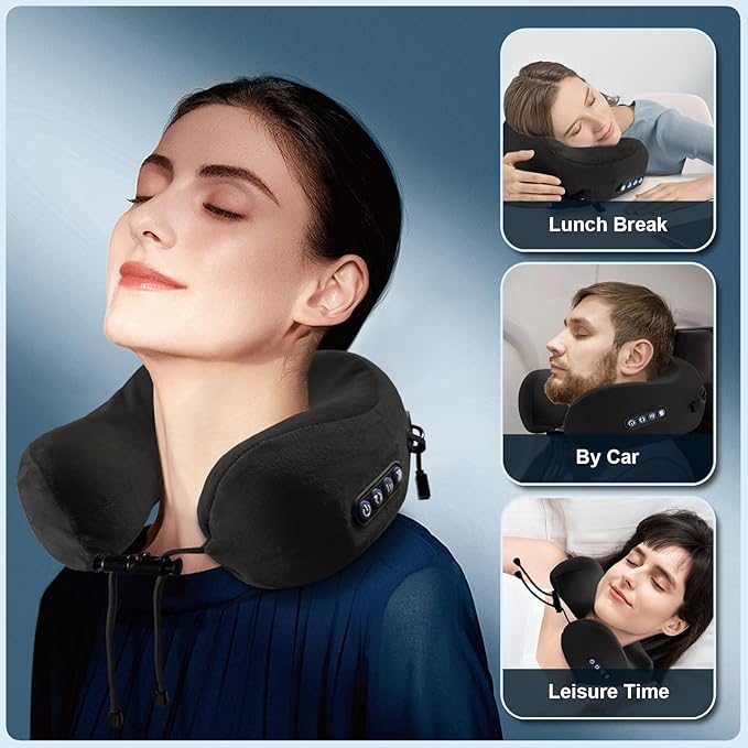 Electric Neck Massager,Portable Heated Kneading Massage Cushion Pillow,Rechargeable Shoulder Neck U-Shaped Massage Shiatsu,for Pain Relief at Home,Car,Office,Travel(Black) - Bloomnest