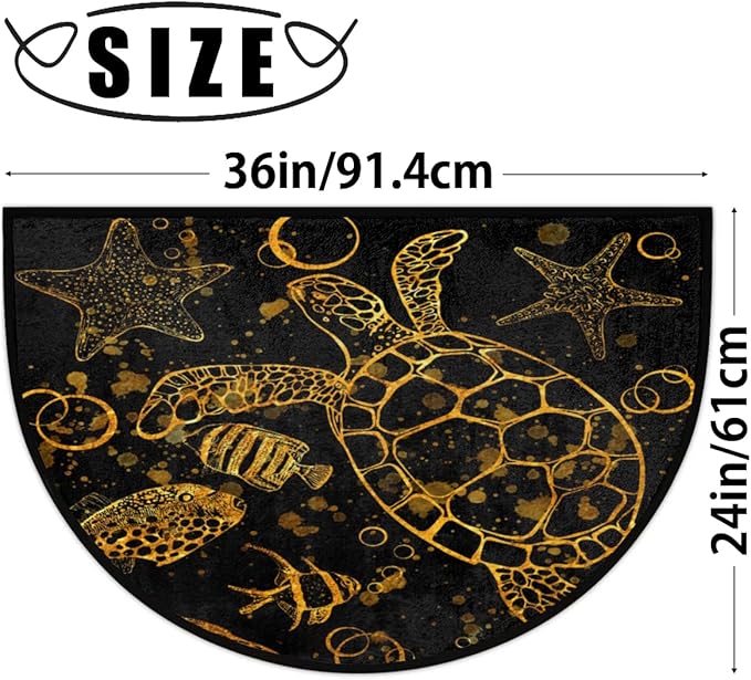 Half Round Door Mat, Gold Sea Turtle Print Non-Slip Half Circle Rug Washable Home Decor Cute Door Mat for Indoor Outdoor Living Room Bedroom Kitchen Patio(36"x24") - Bloomnest