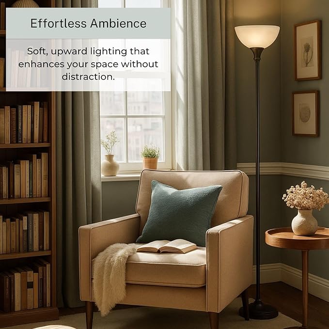 LIGHTACCENTS Bronze Floor Lamp, 72'' Torchiere with Glass Shade, Modern Floor Lamp for Living Room, Bedrooms, Office - Bloomnest
