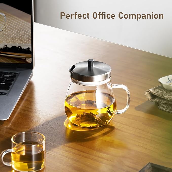 400ml (13.52 oz) Glass Teapot with Stainless Steel Strainer, Clear Teapot for Stovetop, Home, Office or Solo Tea Drinking - Bloomnest