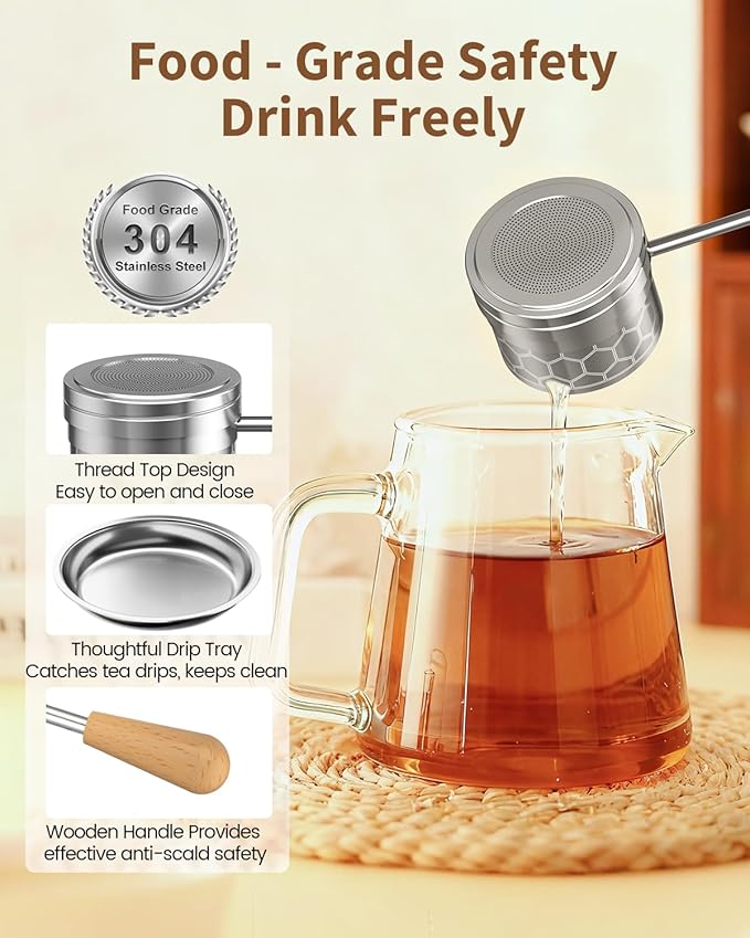 HOUSE AGAIN Tea Strainers for Loose Tea, 304 Stainless Steel Tea Infuser with Heat Proof Handles, Reusable Extra Fine Mesh Tea Infuser Filter,Loose Leaf Tea Steeper for Brew Tea Spices & Seasonings