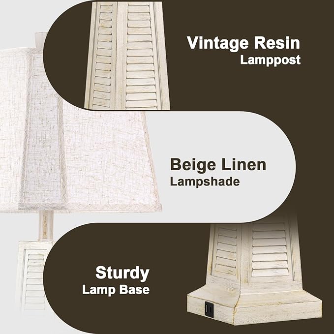 25.94'' Vintage Table Lamp Traditional Bedside Lamp with 2 USB Ports Rustic Farmhouse Nightstand Lamp with Linen Lampshade Desk Lamp for Living Room Bedroom, 9W Bulb Included - Bloomnest