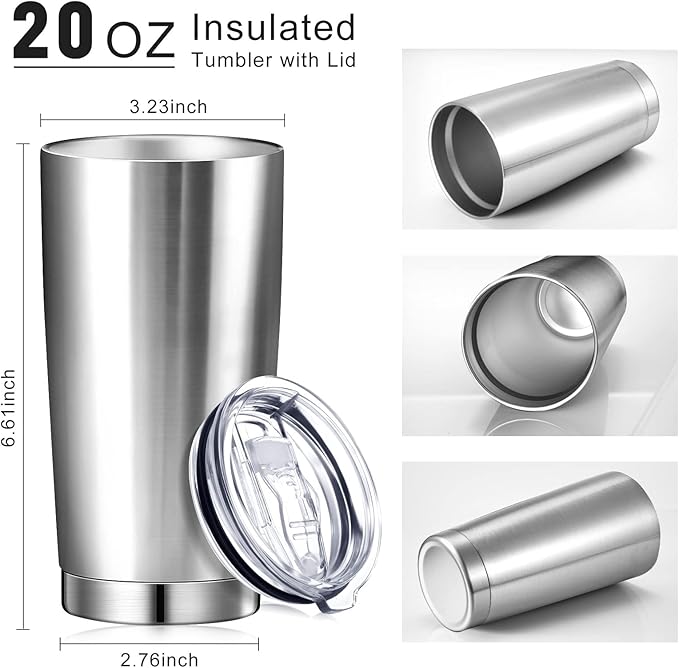 Sieral 36 Packs Stainless Steel Tumbler Bulk with Lid Vacuum Double Wall Insulated Travel Coffee Mug Powder Coated Tumbler Cup for Graduation Wedding Christmas Birthday Party(Silver, 20 oz) - Bloomnest