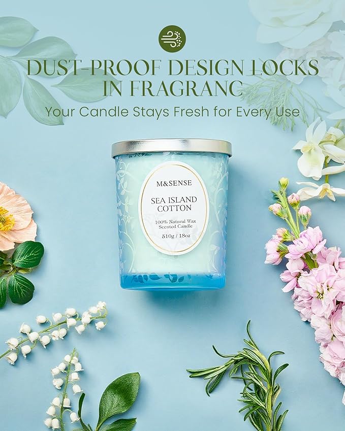 M&SENSE Sea & Cotton Scented Candle, Cracking Wooden Wick Soy Wax, 18oz 100 Hours Long Lasting Clean Burn, Large Summer Candles for Home Decor, Non-Toxic Relaxing Aromatherapy Gifts for Women - Bloomnest