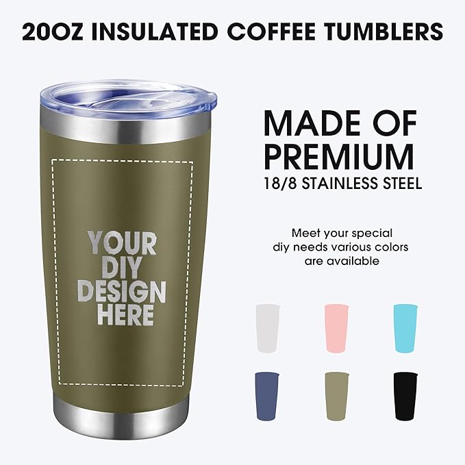 Personalized Custom Tumbler Print in USA 100 Pcs 20oz Stainless Steel Coffee Cup with Lid & Straw Double Wall Insulated Tumbler with Colorful Text Logo Photo - Bloomnest