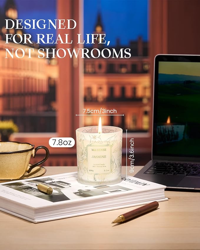 M&SENSE Jasmine Scented Soy Candles, 8.1oz 42-Hour Long Last Burning Time, No Toxin Aromatherapy Stress Relief Home Fragrance for Her - Bloomnest