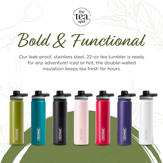 The Tea Spot Steepware Tea Tumbler,Tea Thermos, 22oz, Fog Grey- Travel Bottle with Tea Infuser for Loose Leaf Tea or Iced Coffee - Sleek Double-Walled Insulated Bottle - Bloomnest